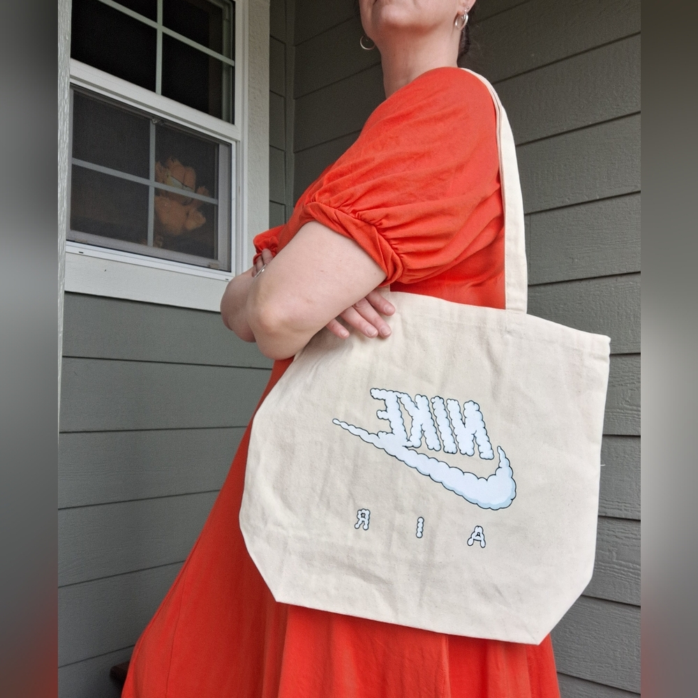 Nike Cloud Font 100% Cotton re-usable Beach Tote Farmers Market Sporty Athletic